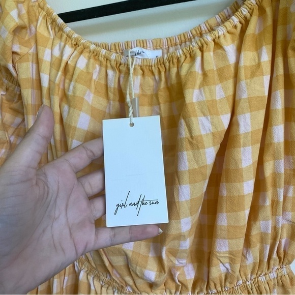 Nwt Girl and the Sun Del Mar Midi Cotton Dress • Yellow Blush Checkered • Small - Picture 8 of 15